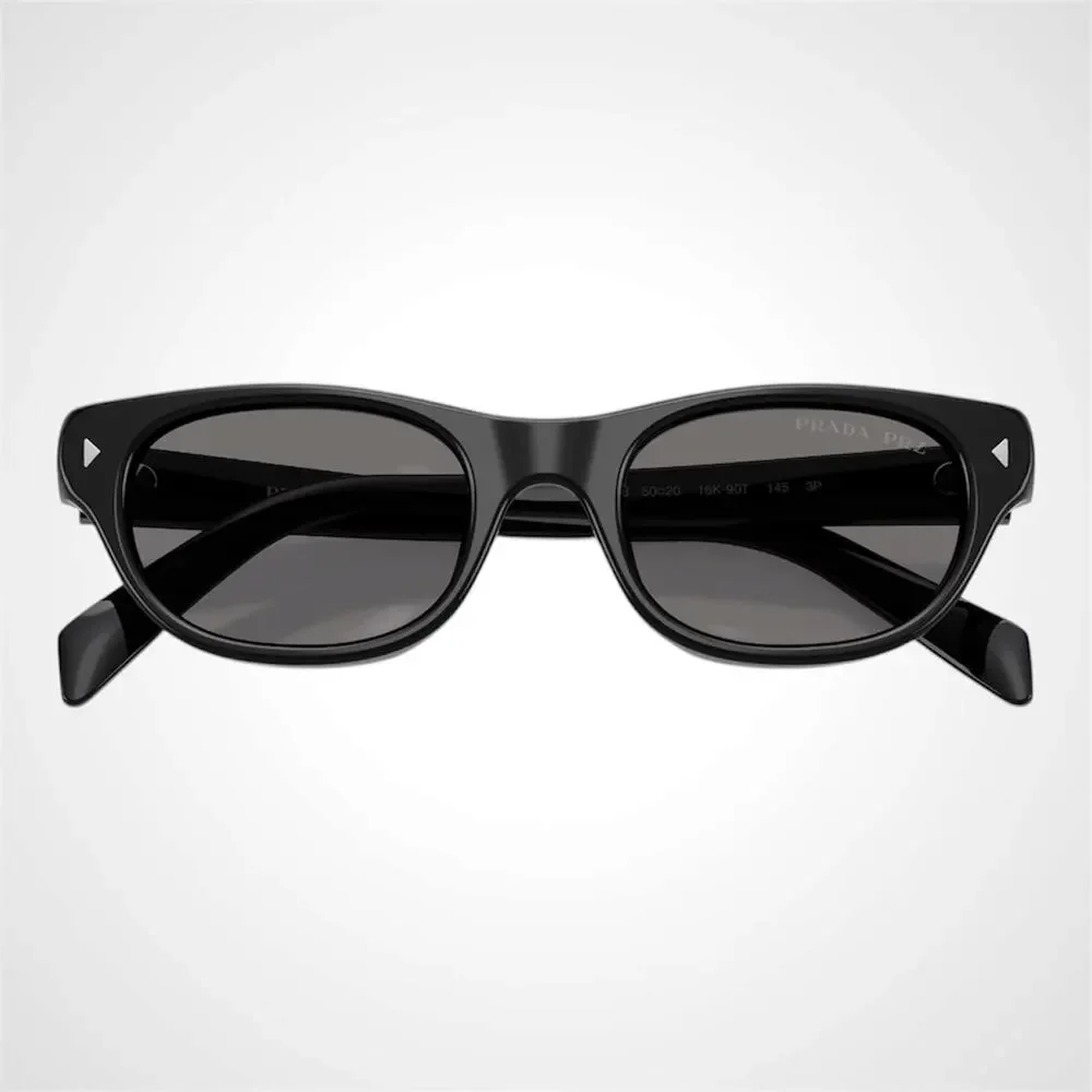 New PRADA Sunglasses Black Polarized Logo Cat Eye Square Grey Lens 50-20-145mm - Picture 4 of 6